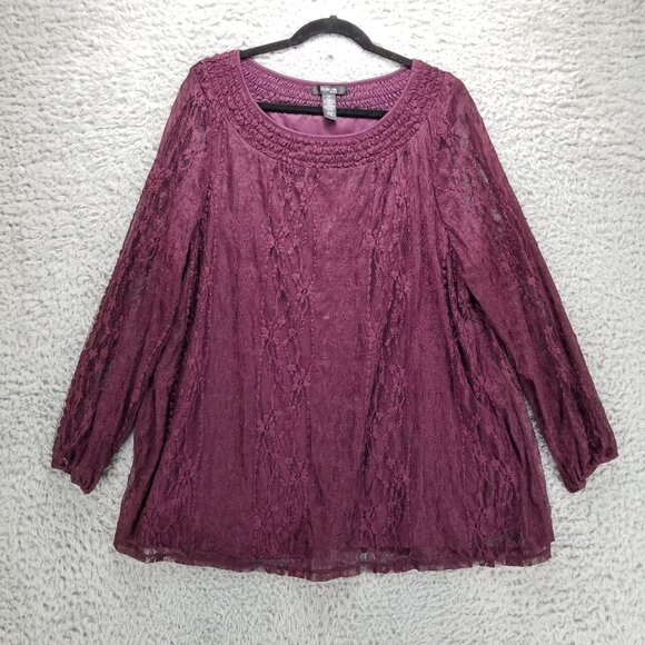 Style & Co. Tops - Style & Co Shirt Womens 3X Purple Layered Lace Smocked Scoop Neck Blouse